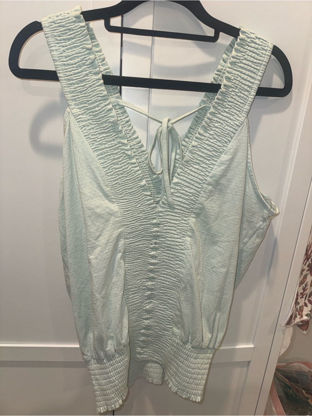 Smocked V-Neck Tank Top in Light Mint